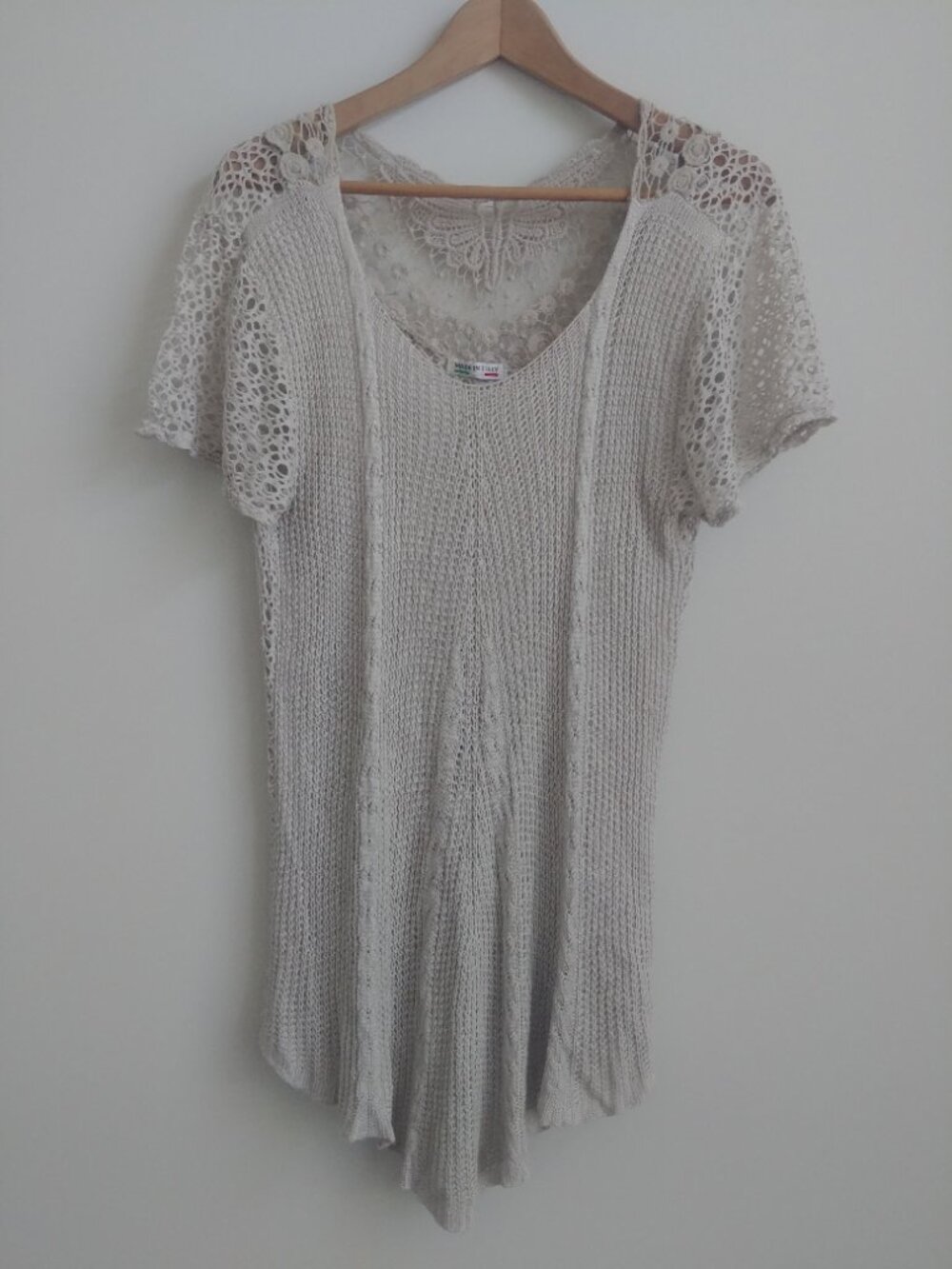 Made in Italy sheer crochet look open knit oatmeal butterfly bathing suit cover